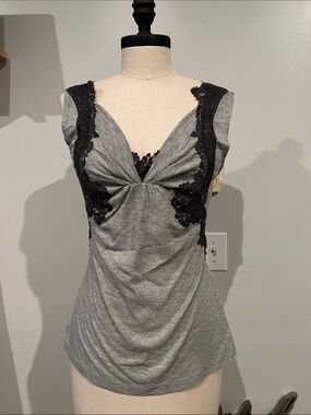 Anthropologie One September gray lace tank waffle knit S